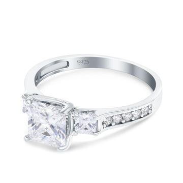 Princess Cut Art Deco Wedding Ring Simulated Cubic Zirconia 925 Sterling Silver